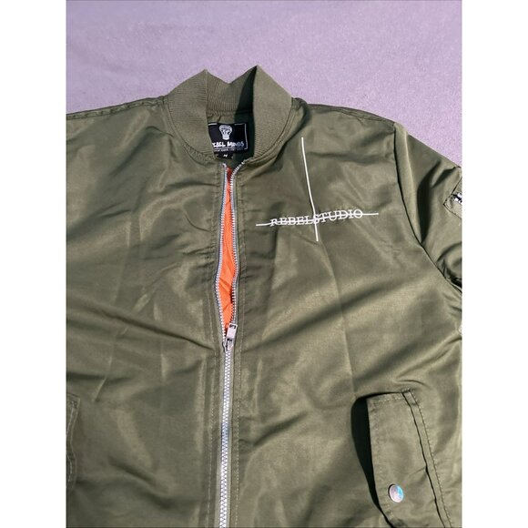 Rebel Minds Varsity Bomber Jacket Medium Green Hip Hop Studio Style Arm Zipper - Picture 3 of 7